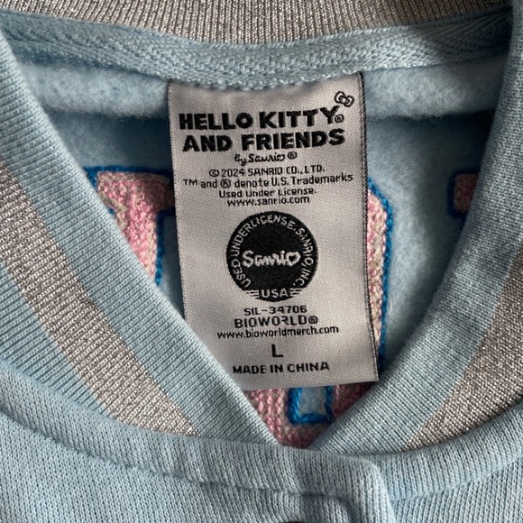 Hello Kitty Ski Club Varsity Jacket Blue White Pink Embroidered Full Snap L - Picture 3 of 7